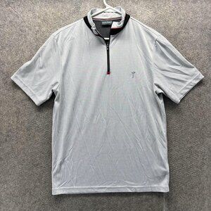 Golfino Shirt Mens Medium Gray Stripe 1/4 Zip Mock Neck Golf Performance Top